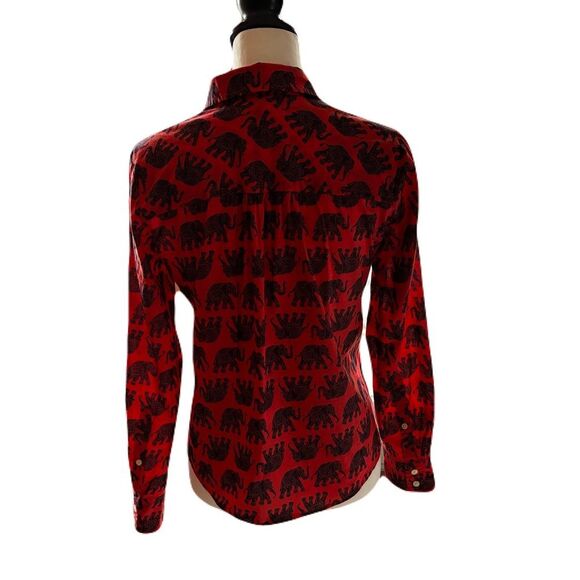 J. Crew Elephant Print Cotton Button Up | XS | EUC | Coral and Navy Blue - Picture 4 of 8